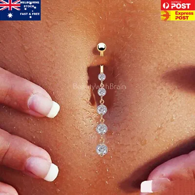 Zircon Crystal Drop Dangle Belly Button Navel Ring Belly Bar For Navel Belly • $6.29