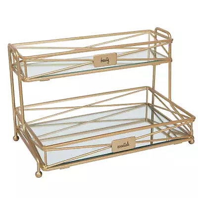 2 Tier Mirrored Vanity Tray Tower Makeup Organizer In Satin Gold • $20.09