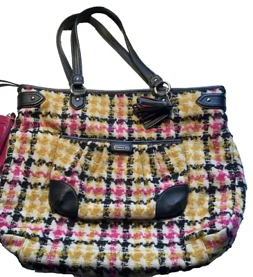 Coach Daisy Wool Tweed Plaid Emma Large Tote Handbag Bag Purse With Wallet • $55