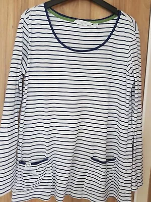 Ladies Navy Striped Cotton Top Lazy Jacks. Size 10/12 • £3