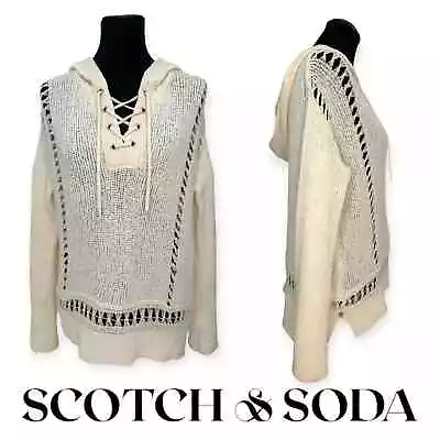 Scotch & Soda | XS | Maison Scotch Natural Loose Knit Lace-Up Hooded Sweater • $30