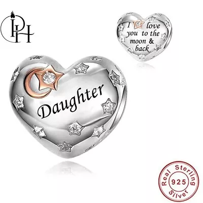 Daughter Charm Birthday Dangle 925 Silver I Love You To The Moon And Back Heart • £15.99