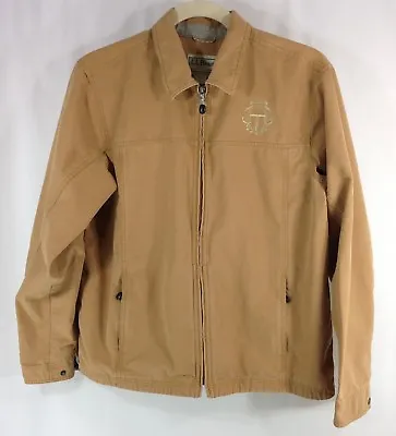 LL Bean Mens Full Zip Camel Cotton Canvas Field Barn Jacket Monogram T Logo LT • $49.91