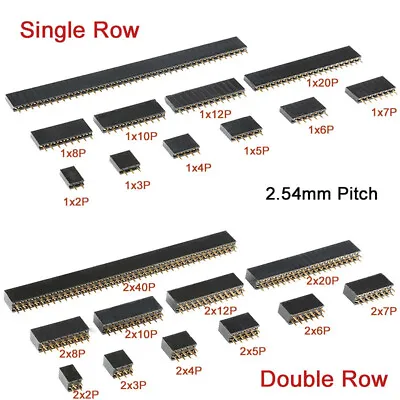 2.54mm Female Header Socket Row Strip 2Pin To 40Pin Connector Single/Double Row • $4.42