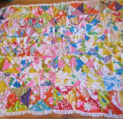VTG 60s~70s Mod Hippy Bright Hawaiian Handsewn Patchwork Bedspread Tablecloth • $185