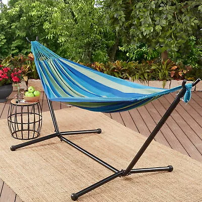 Portable Stripe Hammock With Stand For 2 Person W/ Carrying Case Outdoor Patio • $104.02