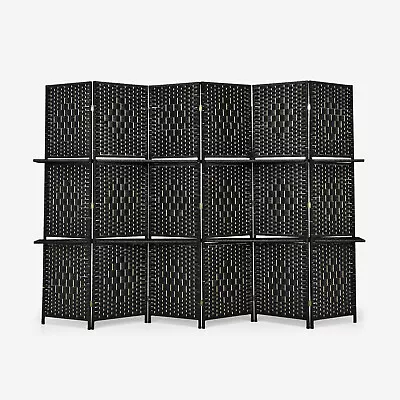 Folding 6-Panel Room Divider Weave Fiber Screen 6' Tall W/ 2 Display Shelves • $109.99