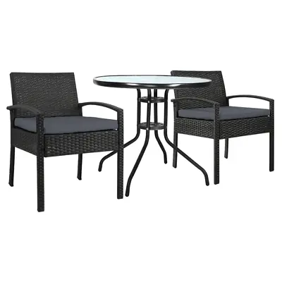 $378 • Buy Gardeon Outdoor Furniture Dining Chairs Wicker Garden Patio Cushion Black 3PCS S