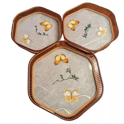 Set Of 3 Cottagecore Vintage Wicker Style Butterfly Trays • $49