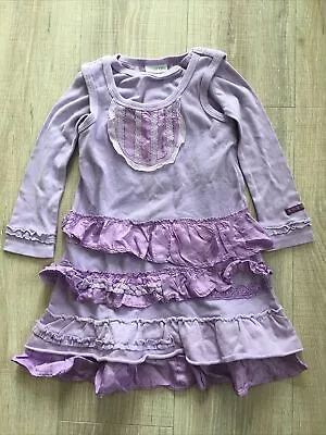 Naartjie Kids Girls Ruffle Layered Long Sleeve Dress Tunic Sz 4 Purple • $14.98