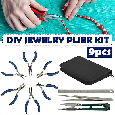 £14.09 • Buy 9pcs Jewellery Making Findings Beads Mini Pliers Craft Tool Set Wire Cutters Kit