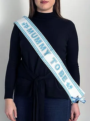 Baby Shower Sash   Mummy To Be   Sash Party Gift Ribbon Accessory Blue Sash • £2.99