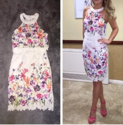 £30.99 • Buy Lipsy Floral Wiggle Dress 16 Cream Crochet  Wedding Party Occasion Wedding UK