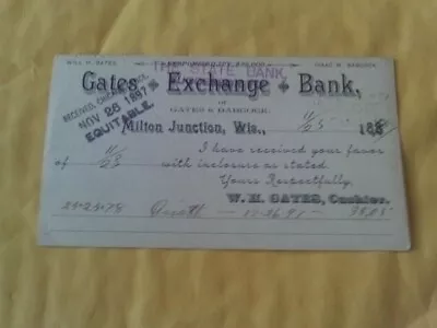 Rare 1897 Postcard Note Gates & Babcock Exchange Bank Milton Junction Wisconsin • $19.99