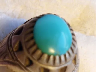 Lovely Magical!!!  Antique Middle Eastern Silver Ring #8 Nishapur Turquoise • $299