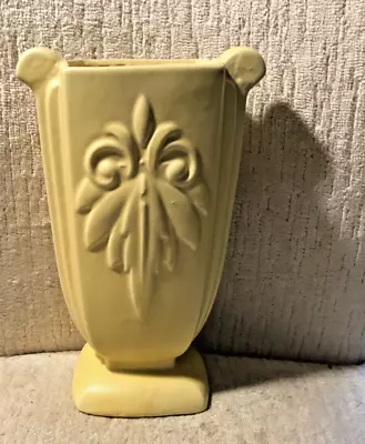 Vintage McCoy Pottery Yellow  FLEUR DE LIS Vase  MCM MATTE 9” • $67