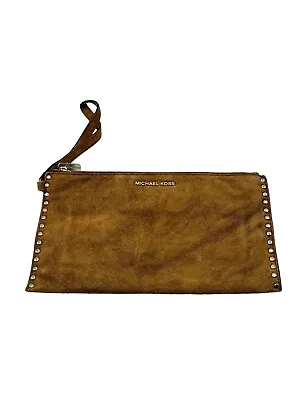 Michael Kors Astor Suede Leather Flat Zip Clutch/ Wristlet Caramel • $27