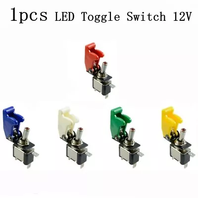 Stylish LED Toggle Switch For Car Dash With Spring Loaded Missile Cover 12V • $7.18