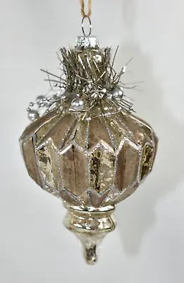 Pottery Barn 6  Mercury Glass Finial Christmas Ornament Tinsel Glitter Beads • $14.99