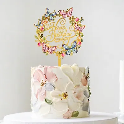 £3.99 • Buy 4 Pcs Happy Birthday Cake Topper Flower Butterfly Cake Decoration Kit