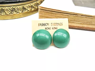 Retro 1980s Green Enameled Metal Dome Old Stock Earrings NN22 • $11.04