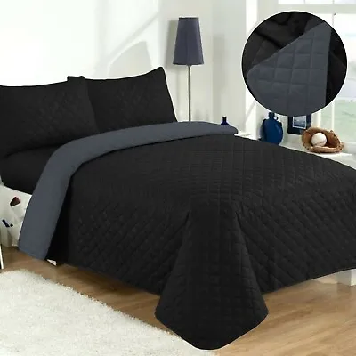 New Lightweight Quilted Bedspread Coverlet 3 PCS Black - Soft And Comfortable • £13.59