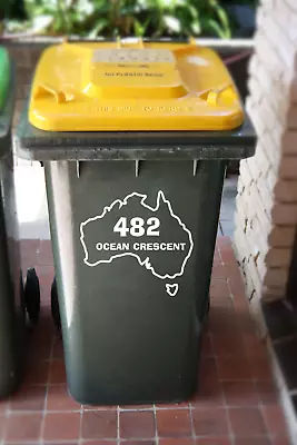 Wheelie Bin Decal Sticker - Australia Silhouette Address Decal - Great Gift !!! • $9