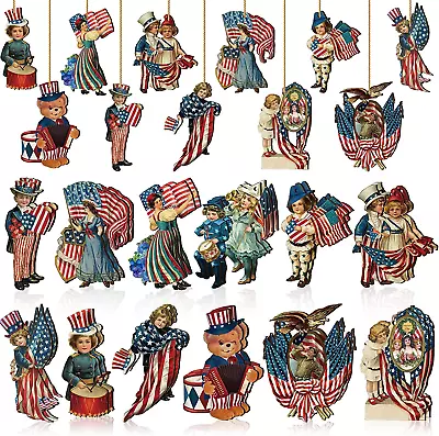 24 Pcs Vintage 4Th Of July Ornaments For Tree Wooden Patriotic Ornaments  • $14.70