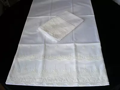 Promotion New White Embroidered Lace 2 PillowCases 100% Cotton 300TC King • $22.99