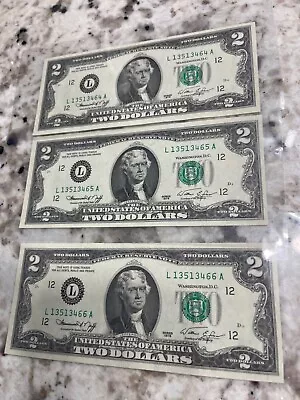 Three Consecutive Two Dollar Bills • $9.99