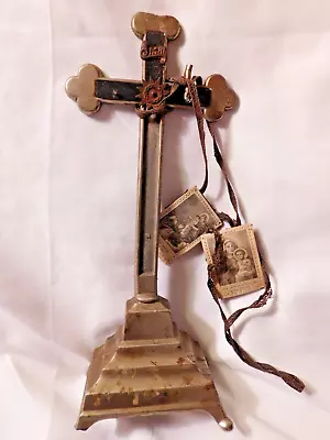 Vintage Standing Crucifix With S. Simon Stock & Our Lady Of M. Carmel Scapulars • $15