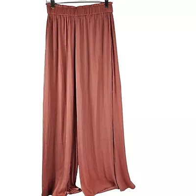 Zara Women's Palazzo Pants XS Silky Rust Salmon Color Elastic Waist Pull On GUC • $26.50