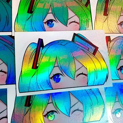 Hatsune Miku Holo Anime Girl Peeker Sticker Car Decal • $7.99