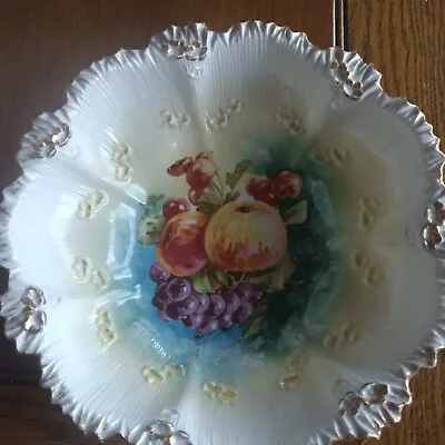 Antique R.S.PRUSSIA 10  Bowl Crimp Edge With Fruit & Raised Mini Floral Design  • $37