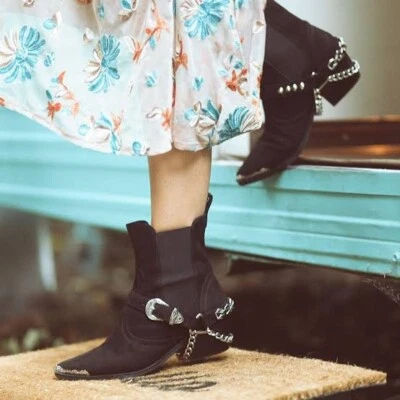 $175 • Buy Arnhem  Ranger  Black Suede Moto Boots With Chain Detail  BNWD Size EU39/UK6/US9