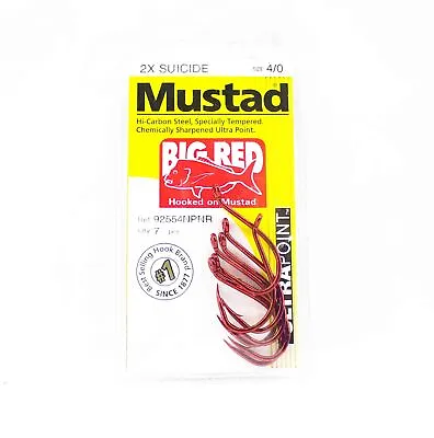 Mustad 92554NP-NR-4/0-A07 Big Red Suicide Ultra Point Hooks Size 4/0 (8002) • $8.20