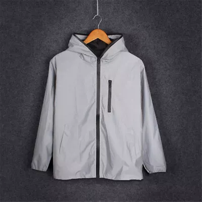 Reflective Jacket Men's Waterproof Cycling Motorcycle Night Safe Coat Hoodie • $25.69