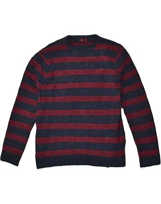 KAPPA Mens Crew Neck Jumper Sweater Medium Navy Blue Striped Lambswool FN07 • £17.62
