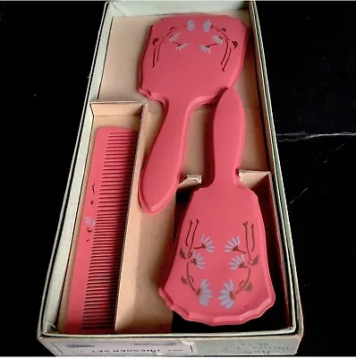 Vintage Vanity Set Child’s Pink Mirror Comb And Brush • $20