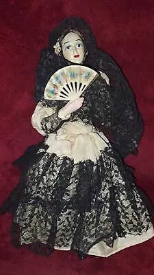 Vintage Spanish Flamenco Doll With Lace Mantilla & Fan Circa 1950s-60s • $3.99