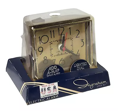 70s Ingraham Electric Plastic Faux Wood Alarm Clock Model 49-317  Sealed Package • $19.99