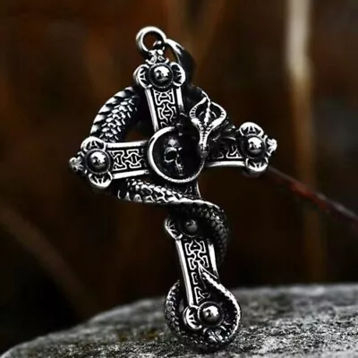 Skull Dragon Cross Pendant Necklace Men's Punk Retro Rock Jewelry Chain 24  Gift • $11.99