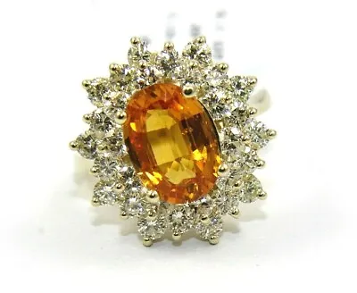 Oval Mandarin Garnet & Diamond Halo Solitaire Ring 14k Yellow Gold 5.18Ct • $2750