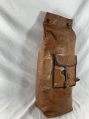 Large Vintage Tan Leather Tuareg Bag With Map Of Africa Handmade Distressed • $250