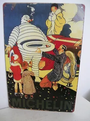 Vintage Art Deco Design Bibendum Michelin Man Tyres Tin Sign Garage Workshop • £7