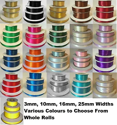 £2.50 • Buy Reel Of Quality 3mm 10mm 16mm 25mm, 38mm, 50mm Double Sided Satin Ribbon Roll