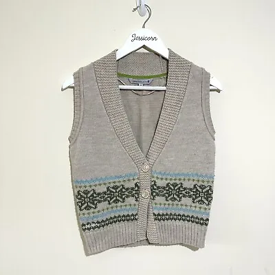 Fat Face Size 10 Oatmeal Fairisle Nordic Wool Alpaca Blend Sweater Vest • £24.99