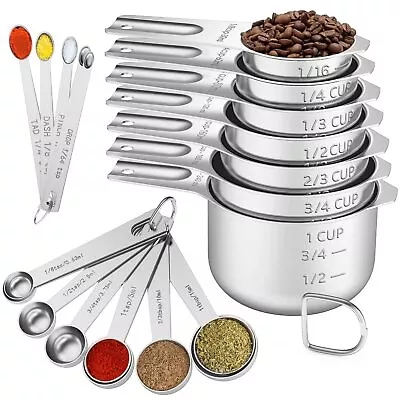 Stainless Steel Measuring Cups & Spoons Set Of 21 Includes 7 Nesting Metal Me... • $32.90