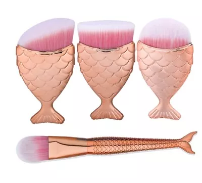 $28 • Buy 4 Pc Fish Scale Mermaid Style Rosegold Makeup Brush Set 