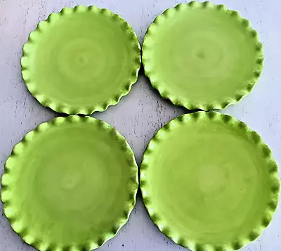 4 Vintage Spring Green 9  Salad Dessert Plate Fluted Edge Boarder Ceramic • $24.88